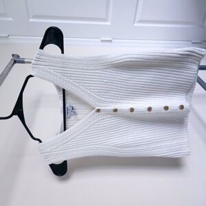 White Knit Button-Up Vest